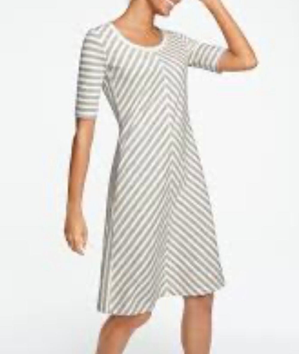 T By Talbots Striped French Terry Knit Dress Gray Size MP NWT